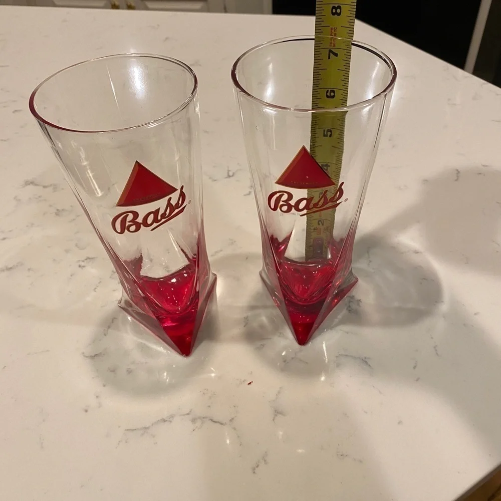 BASS ALE Beer Glasses Red Triangle Bottom English Bar Decor British Barware